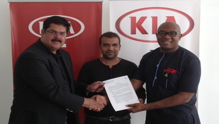 L-R): Mr. Sandeep Malhotra, Chief Commercial Officer (Dana Motors Ltd); Mr. Jigar Panchal (Senior Manager, Marketing) and Mr. Uche Nworah (MD/CEO of ABS) at the signing of the sponsorship MOU